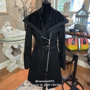 Guess Wool Blend Faux Fur Trim Pea Coat Warm Winter Trending Designer #101